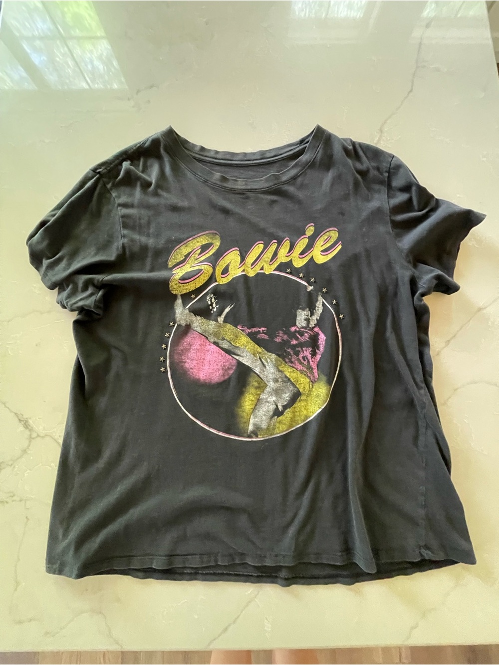 Bowie Graphic Band Tee - Black with Yellow & Pink Print